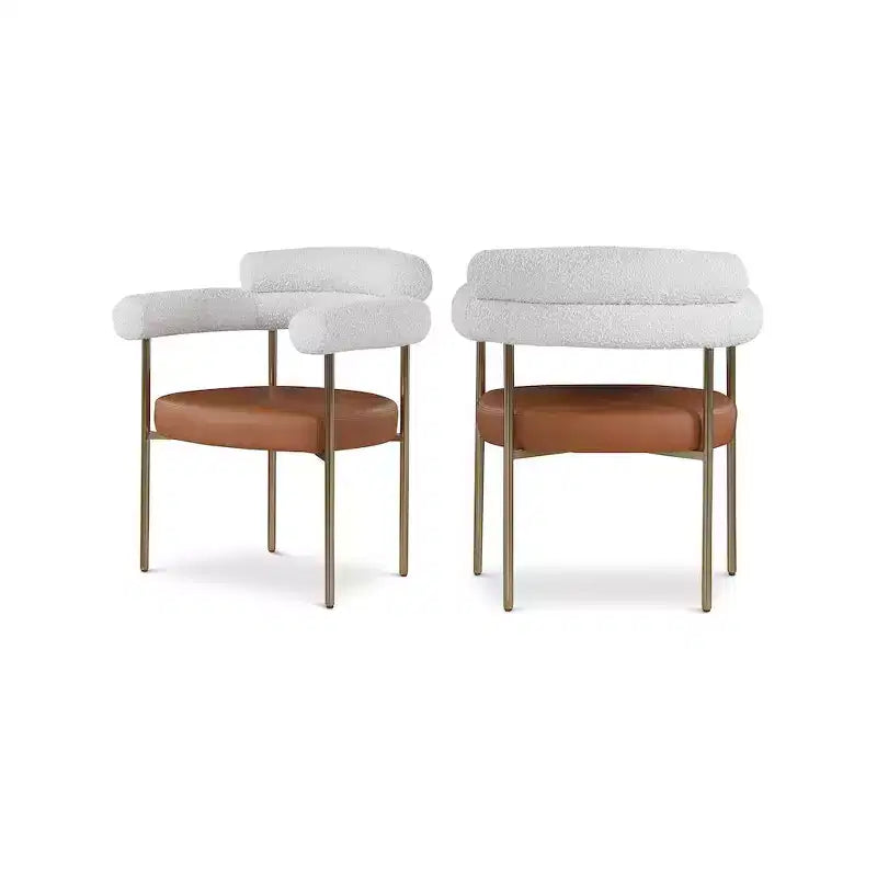 Meridian Furniture,Blake Cognac Vegan Leather / Boucle Fabric Dining Chair, Set of 2