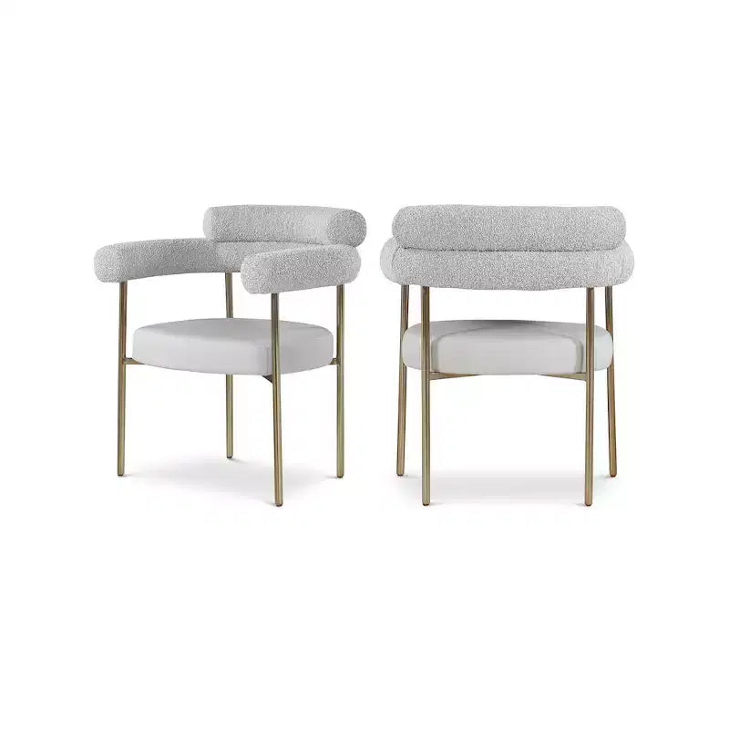 Meridian Furniture, Chaises de salle à manger Blake en cuir végétalien cognac / tissu bouclé, lot de 2