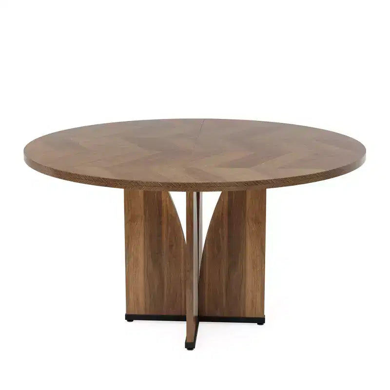 Table de conférence ronde MAYEERTY avec finition en bois riche et base robuste à 4 panneaux