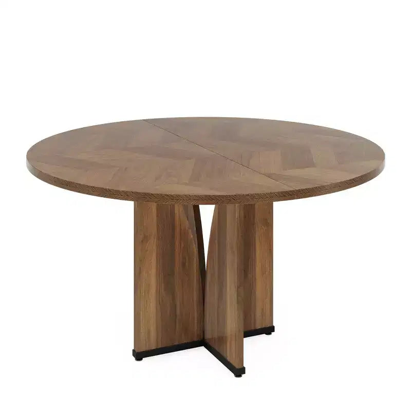 Table de conférence ronde MAYEERTY avec finition en bois riche et base robuste à 4 panneaux