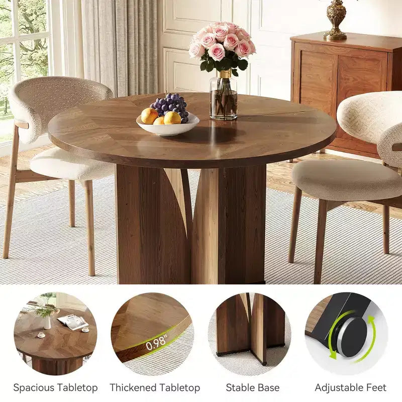 Table de conférence ronde MAYEERTY avec finition en bois riche et base robuste à 4 panneaux