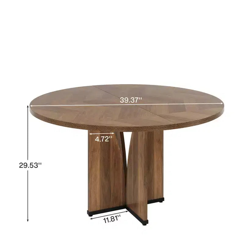 Table de conférence ronde MAYEERTY avec finition en bois riche et base robuste à 4 panneaux