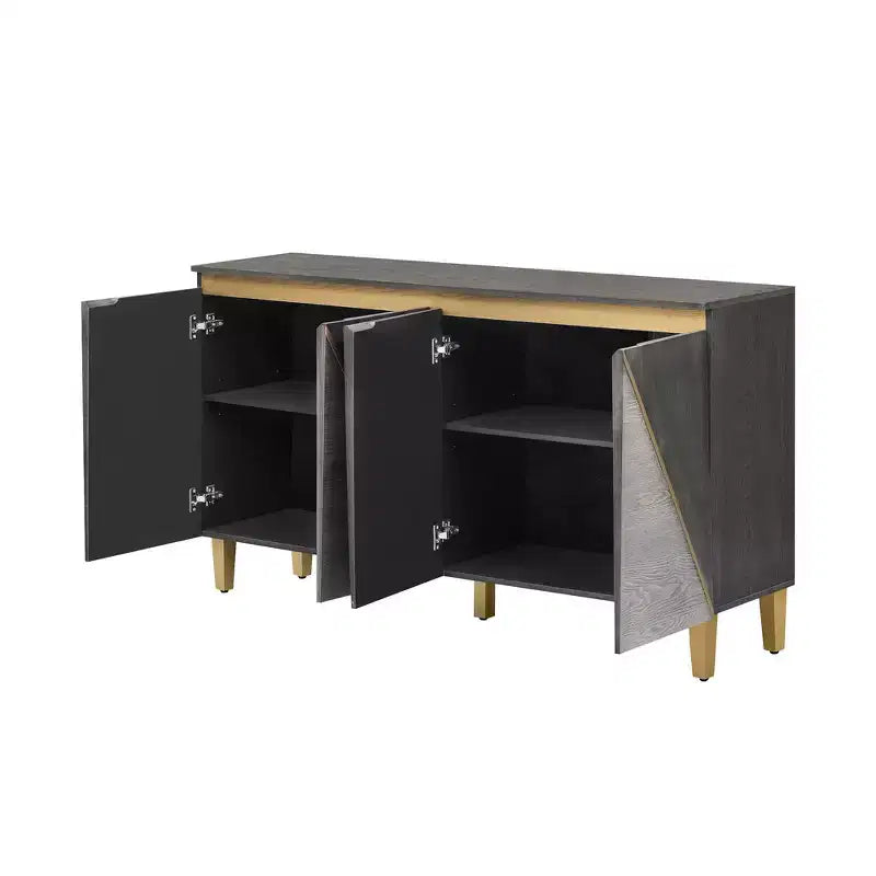 Buffet/Bahut en bois vieilli Whisen avec portes bicolores et étagères réglables