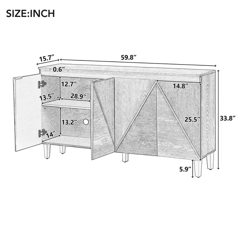 Buffet/Bahut en bois vieilli Whisen avec portes bicolores et étagères réglables