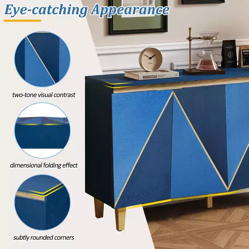 Buffet/Bahut en bois vieilli Whisen avec portes bicolores et étagères réglables