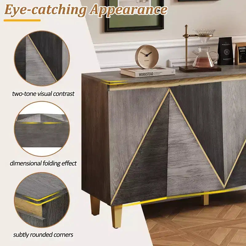 Buffet/Bahut en bois vieilli Whisen avec portes bicolores et étagères réglables