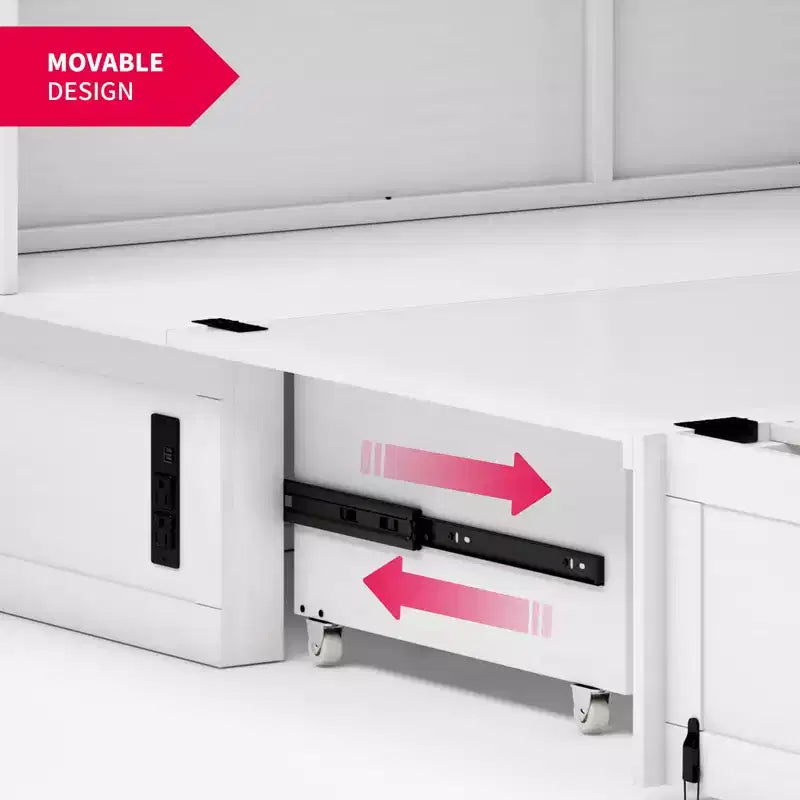 Mjkone Lit Escamotable Queen Size avec Matelas, Lit-Coffre avec Station de Recharge USB, Tiroirs