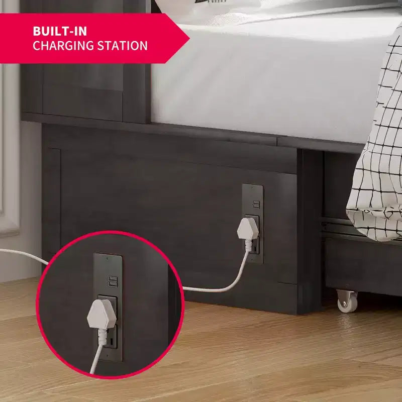 Mjkone Lit Escamotable Queen Size avec Matelas, Lit-Coffre avec Station de Recharge USB, Tiroirs