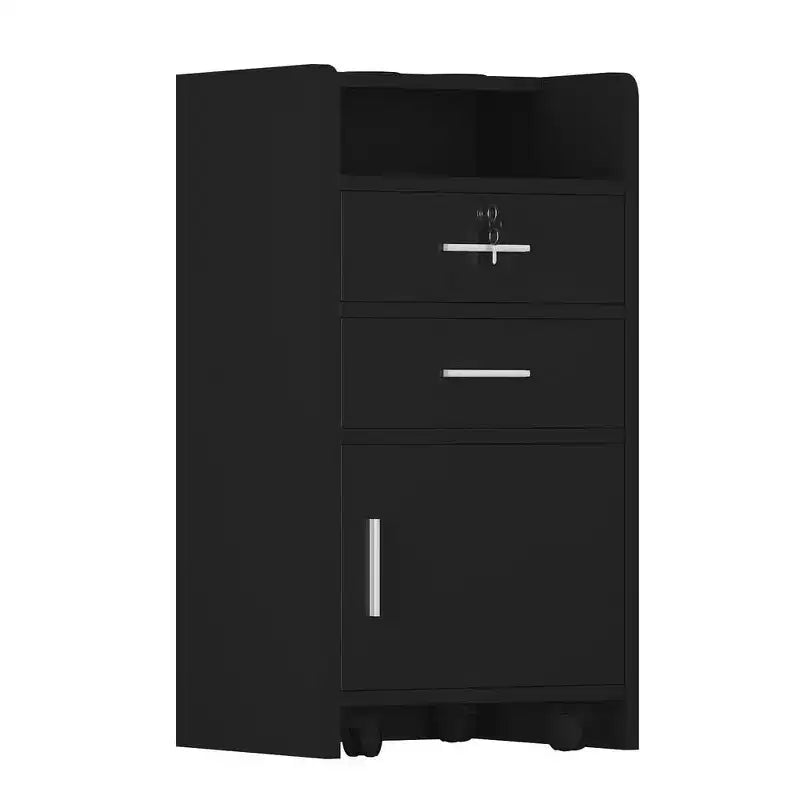 Meuble de rangement à roulettes en bois avec tiroirs et chariot de salon de coiffure Karl Home, noir