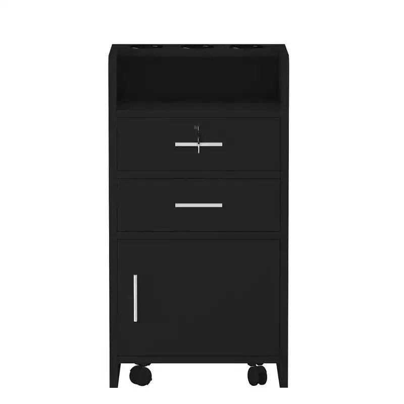 Meuble de rangement à roulettes en bois avec tiroirs et chariot de salon de coiffure Karl Home, noir