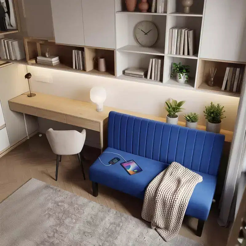Canapé deux places sans accoudoirs TYBOATLE avec port USB, canapé en velours pour petits espaces, chambre, dortoir, bureau, salon