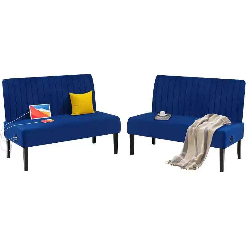 Canapé deux places sans accoudoirs TYBOATLE avec port USB, canapé en velours pour petits espaces, chambre, dortoir, bureau, salon