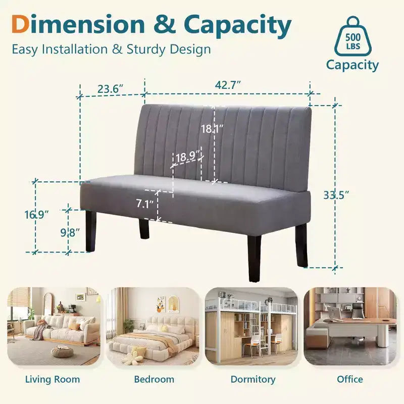 Canapé deux places sans accoudoirs TYBOATLE avec port USB, canapé en velours pour petits espaces, chambre, dortoir, bureau, salon