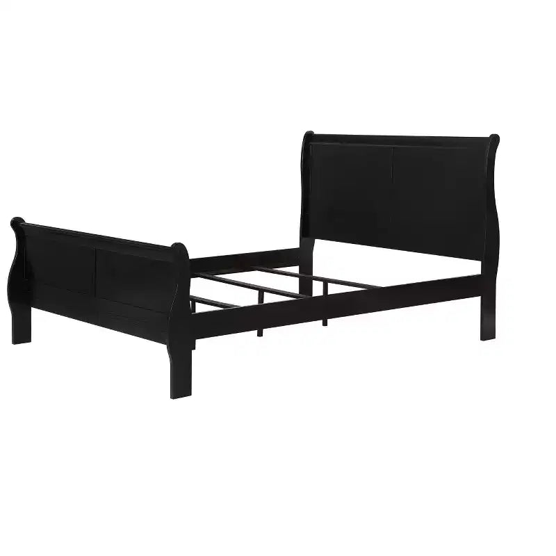Okak 56 Full Sleigh Bed Solid Wood Youth Bed Frame with Headboard/Footboard, Low Profile Safe Design for Kids Room, Black