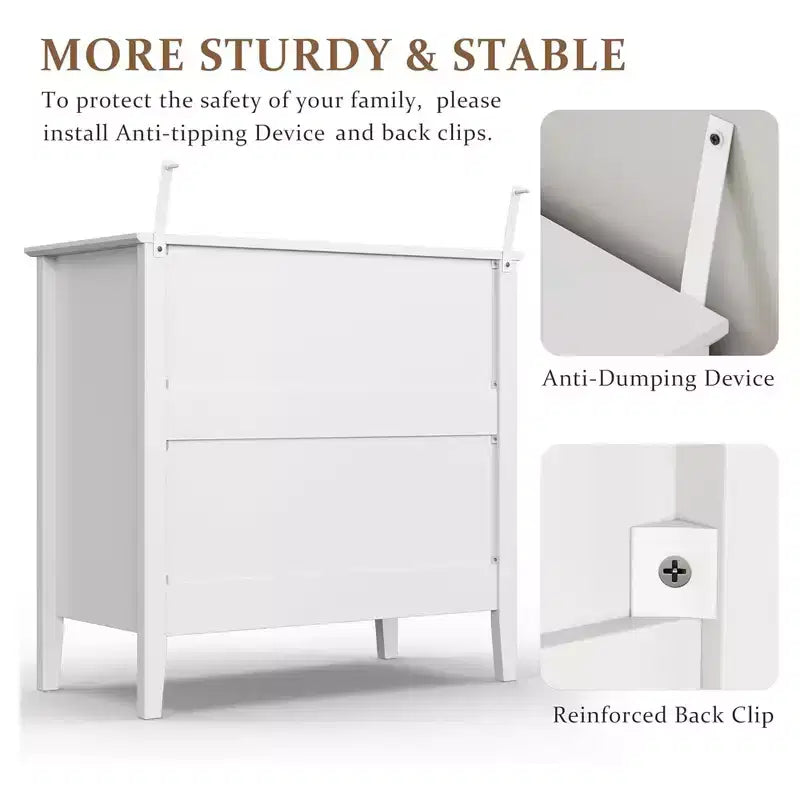 Commode moderne RoyalCraft à design cannelé avec 3 tiroirs pour rangement de chambre, blanc - Armoire de rangement et ensemble de meubles de chevet