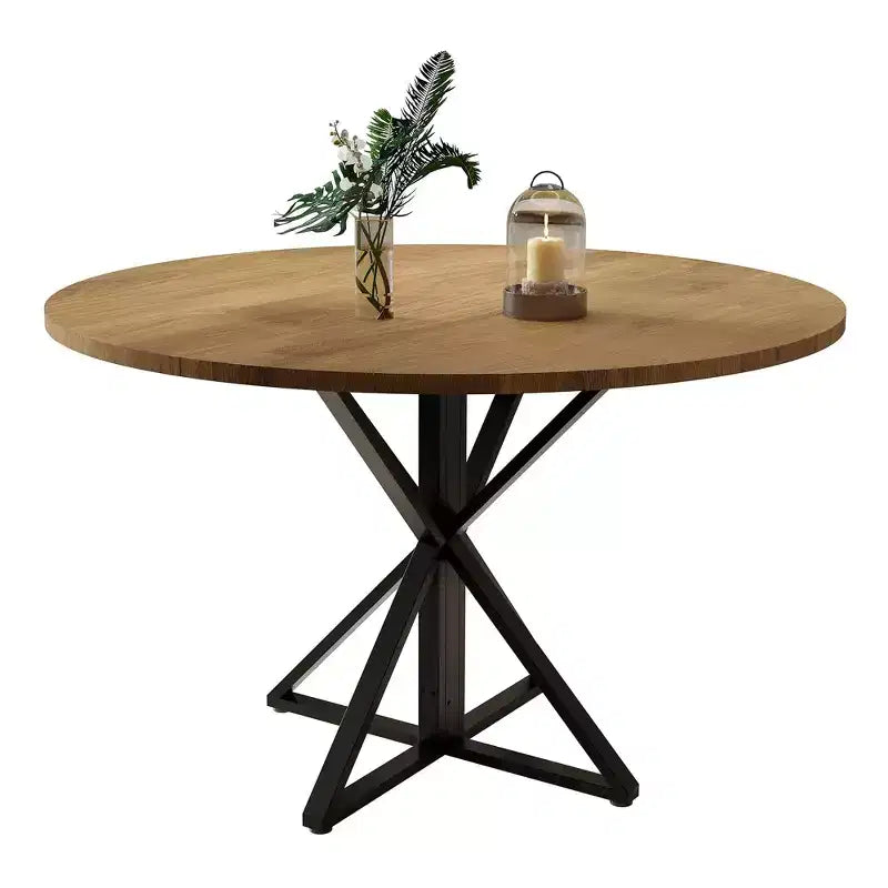 Table à manger ronde pour 4 personnes, table de salle à manger de 120 cm, table circulaire, table de salle à manger avec base en métal robuste, table de cuisine ronde pour salle à manger.