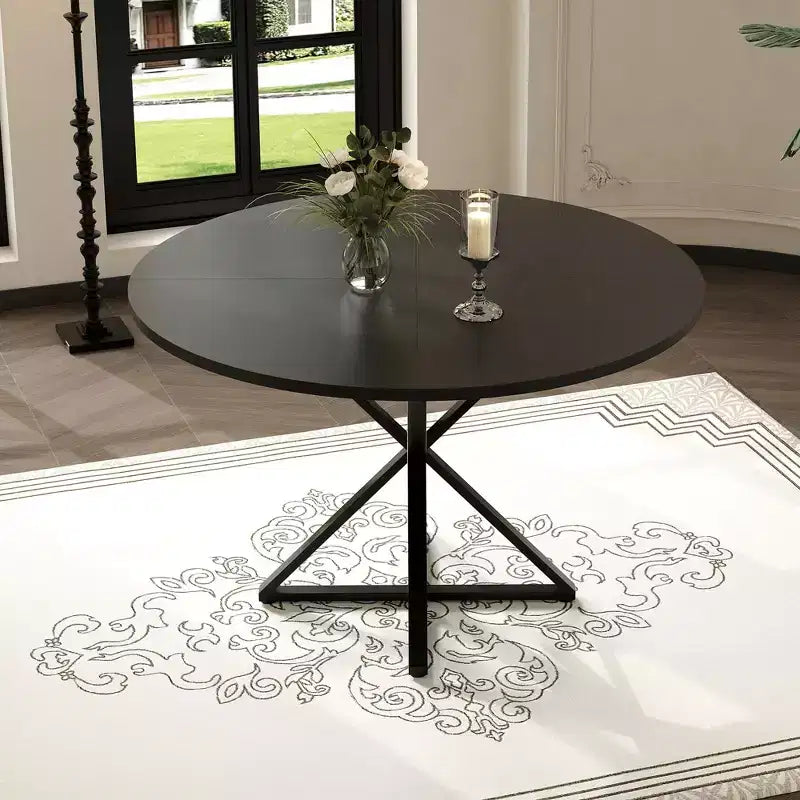 Table à manger ronde pour 4 personnes, table de salle à manger de 120 cm, table circulaire, table de salle à manger avec base en métal robuste, table de cuisine ronde pour salle à manger.