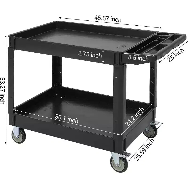 Chariot de service utilitaire à 2 étagères 227 kg, chariot à outils roulant robuste à 2 niveaux sur roues pour entrepôt, garage, cuisine, 4525