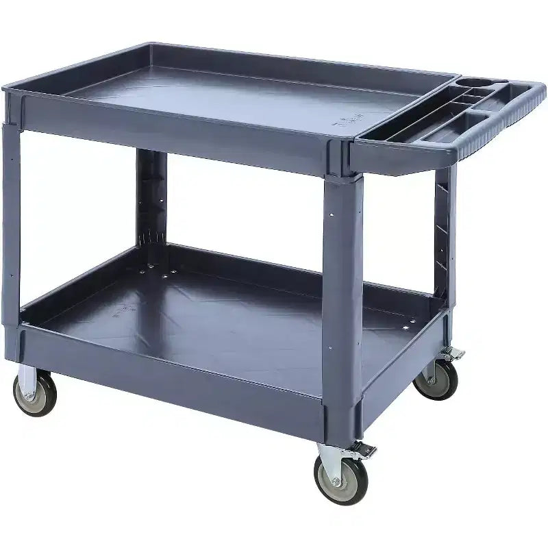 Chariot de service utilitaire à 2 étagères 227 kg, chariot à outils roulant robuste à 2 niveaux sur roues pour entrepôt, garage, cuisine, 4525