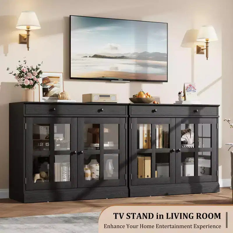 35.4 Buffet de salle à manger avec porte vitrée, meuble de rangement avec tiroir, buffet et console pour salle à manger, cuisine, salon