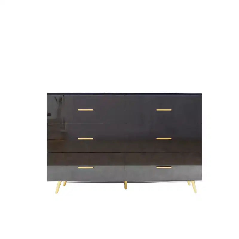 Commode à 6 tiroirs Okak avec poignées dorées et pieds en acier, grands tiroirs spacieux, meuble de rangement élégant pour l'organisation de la maison
