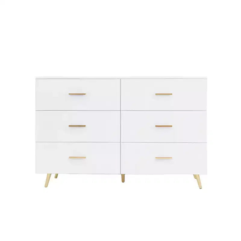 Okak 6-Drawer Dresser Golden Handles and Steel Legs, Spacious Large Drawers, Stylish Storage Chest for Home Organization
