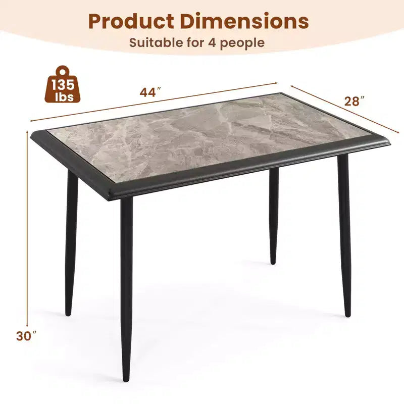 Costway Table de cuisine rectangulaire de 44 pouces avec cadre en métal, plateau en faux marbre, table de salle à manger