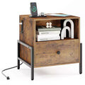 Costway Set of 1/2 Nightstand with Charging Station Bedside Table with Storage Shelf Side Table