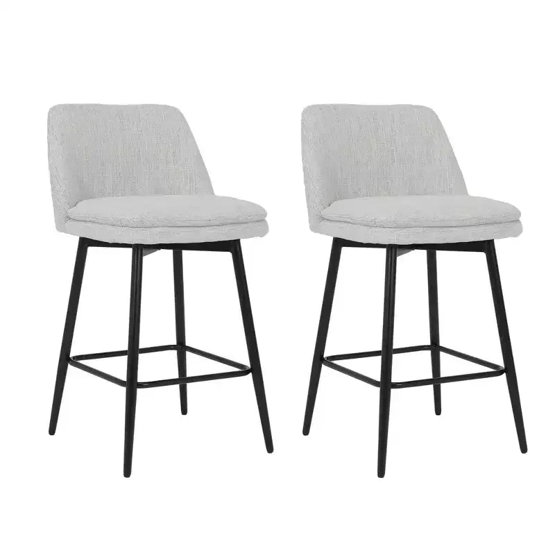 MAYEERTY Lot de 2 tabourets de bar pivotants de hauteur comptoir à 360 degrés, rembourrés, en lin blanc cassé de 65 cm pour îlot de cuisine et pub