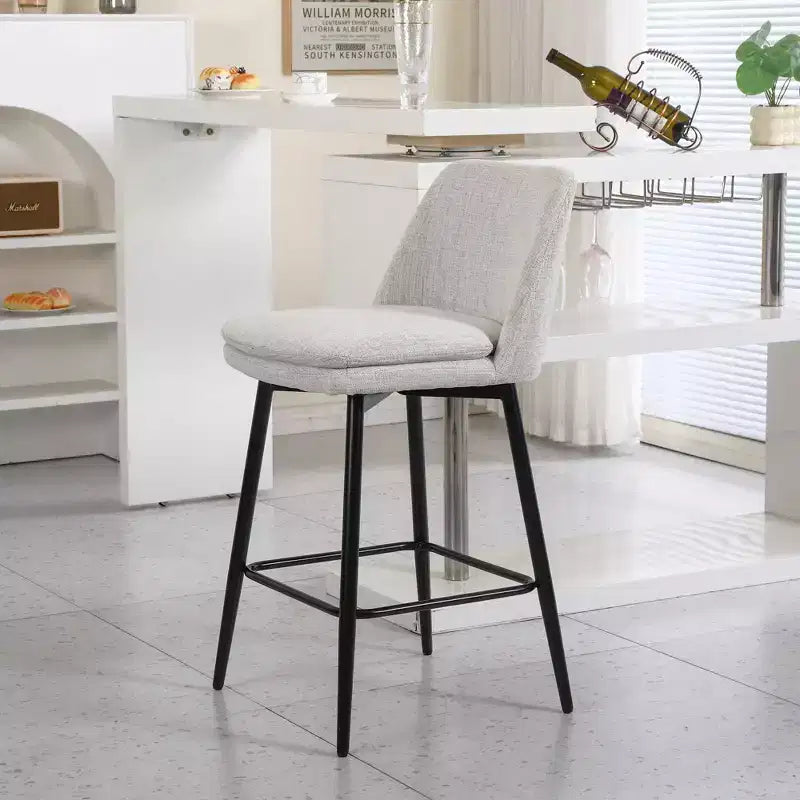 MAYEERTY Lot de 2 tabourets de bar pivotants de hauteur comptoir à 360 degrés, rembourrés, en lin blanc cassé de 65 cm pour îlot de cuisine et pub