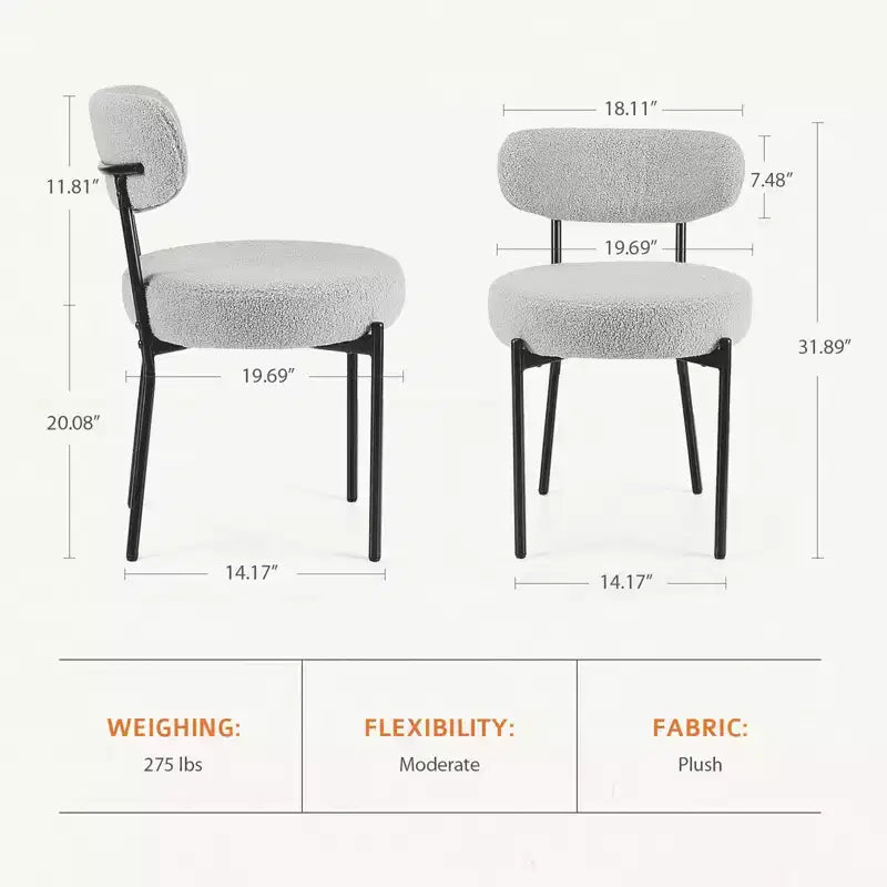 MAYEERTY Chaise de salle à manger confortable capitonnée, coussin d'assise gris, cadre en acier noir, dossier pour salle à manger et chambre à coucher