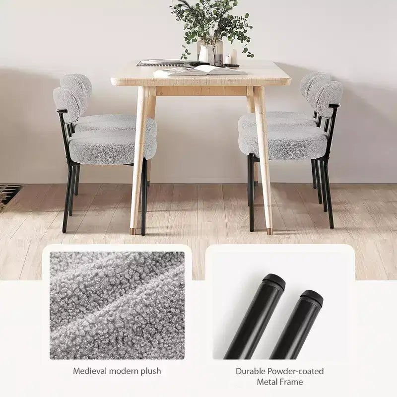 MAYEERTY Chaise de salle à manger confortable capitonnée, coussin d'assise gris, cadre en acier noir, dossier pour salle à manger et chambre à coucher