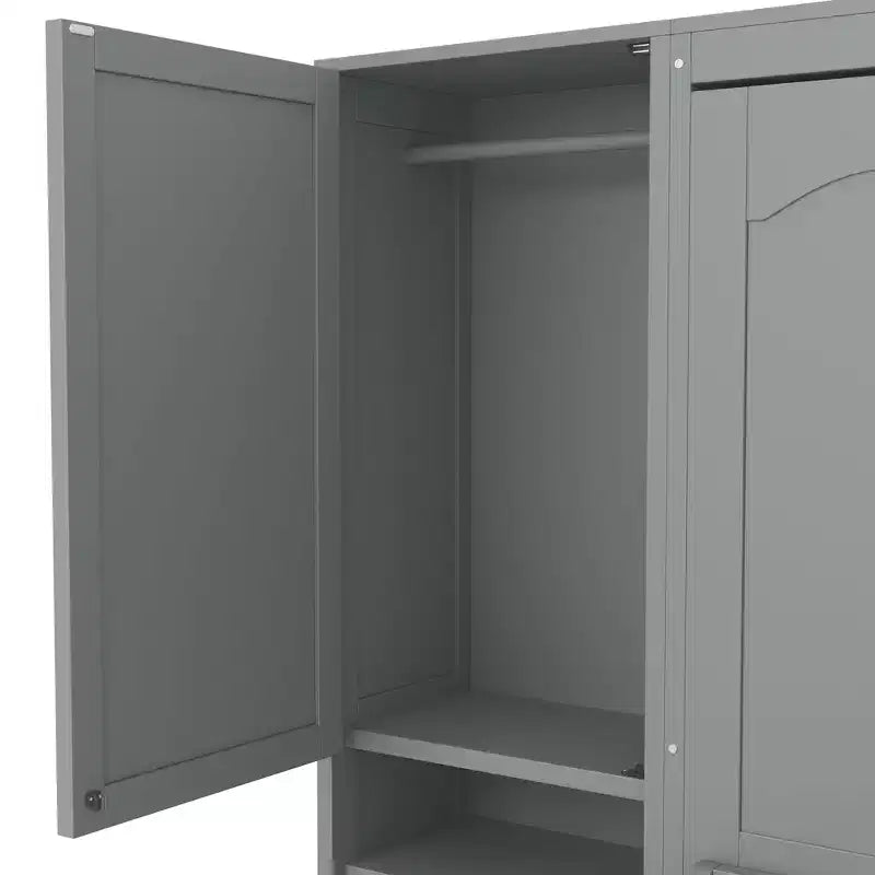 Lit escamotable ModernLuxe pleine ou grande taille avec placard, tiroirs et étagères, lit pliant peu encombrant pour chambre, blanc/gris