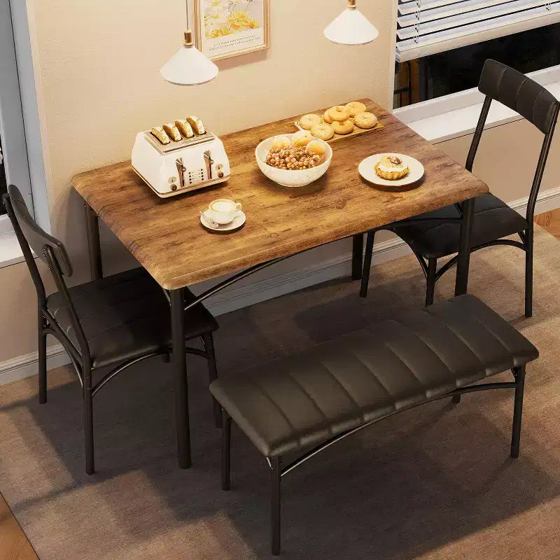 Ensemble table de salle à manger 4 places, table de cuisine avec chaises, table de salle à manger rectangulaire en bois avec banc rembourré pour petit espace, dîner, appartement