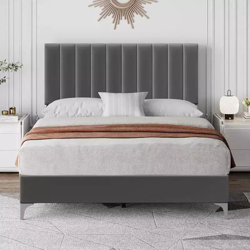 Queen Size Upholstered Bed Frame with Adjustable Headboard, Sturdy Bed Frame, Noise Free Sleep, No Box Spring Needed, Easy Assembly, Grey