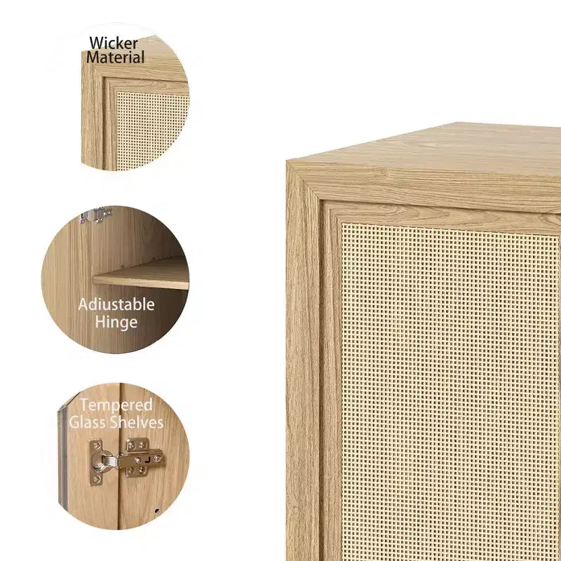 Meuble de rangement Adam en grain de bois noir avec porte en osier (31x31x16)
