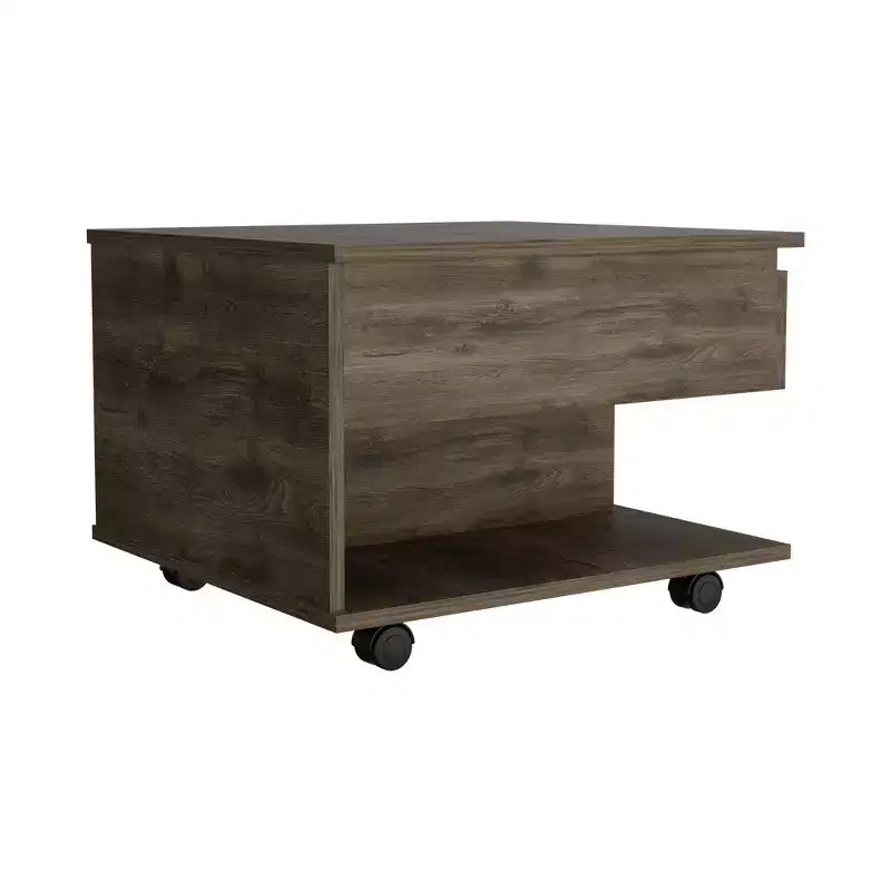 Table basse relevable MAYEERTY avec roulettes, une étagère, marron