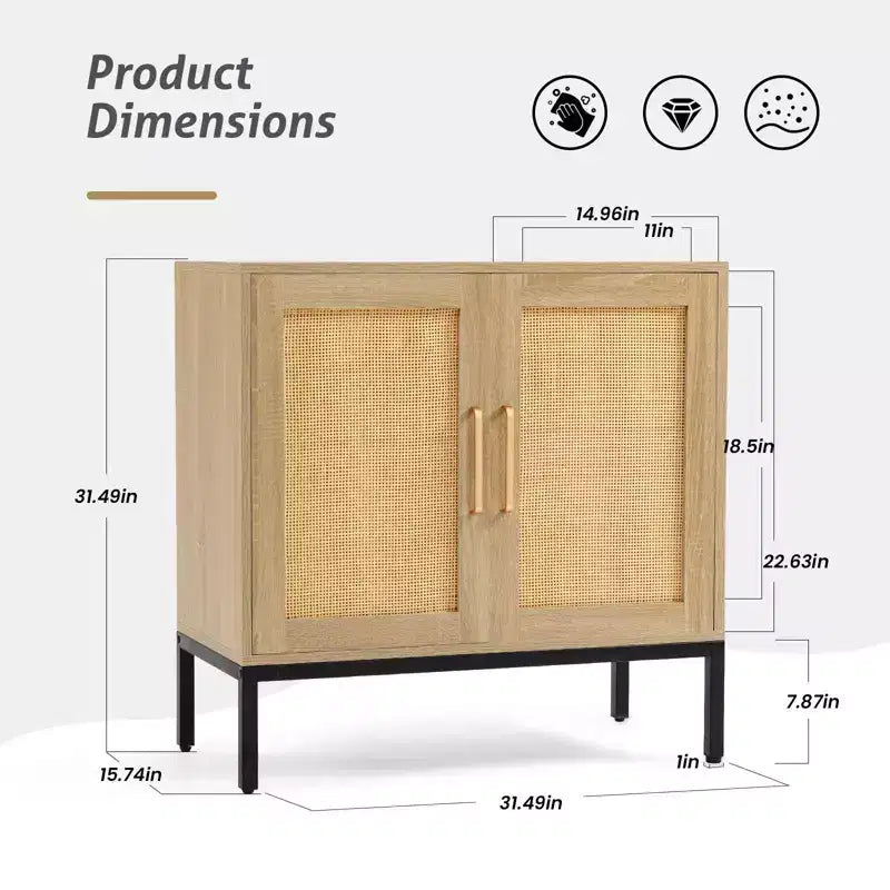 Buffet en rotin HYLEORY, meuble de rangement à 2 portes avec pieds réglables
