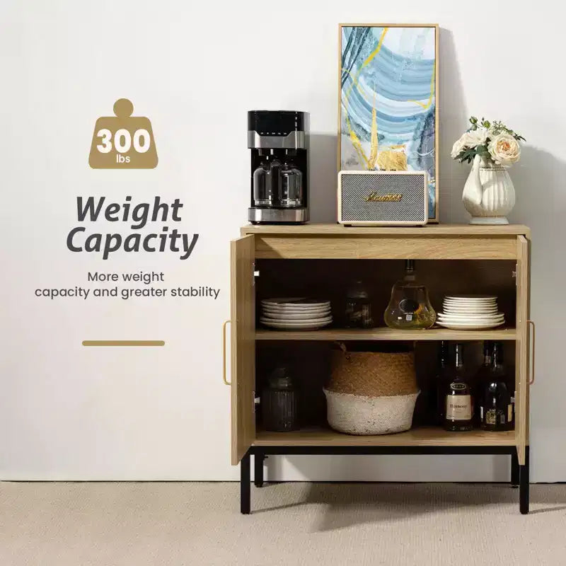 Buffet en rotin HYLEORY, meuble de rangement à 2 portes avec pieds réglables