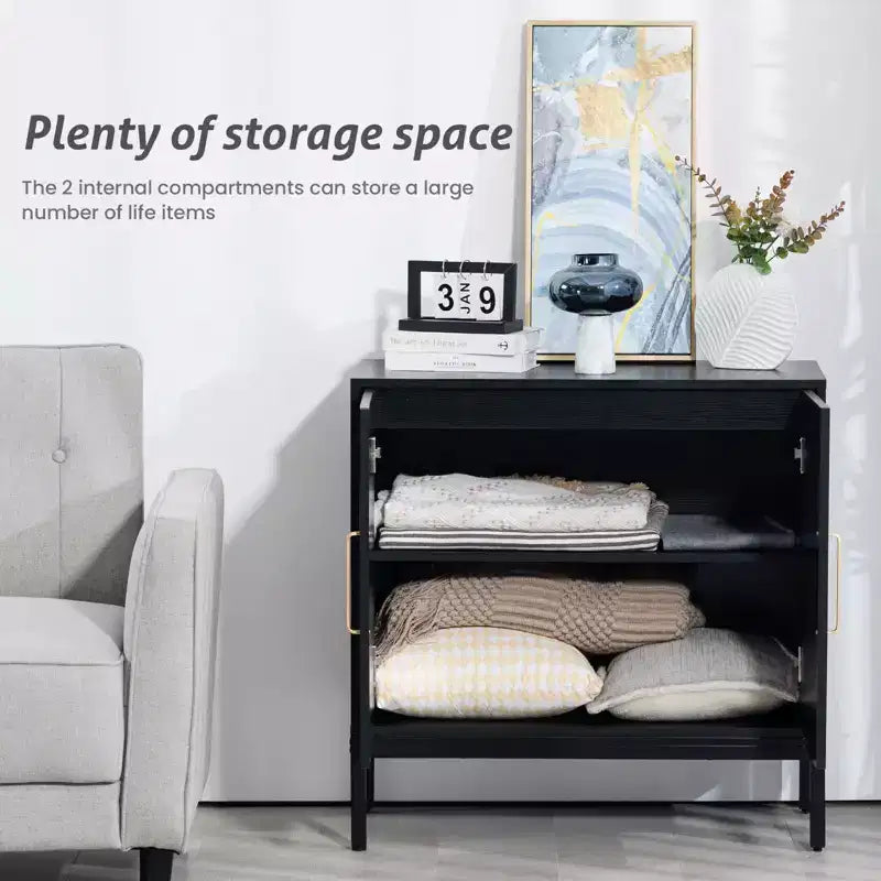 Buffet en rotin HYLEORY, meuble de rangement à 2 portes avec pieds réglables