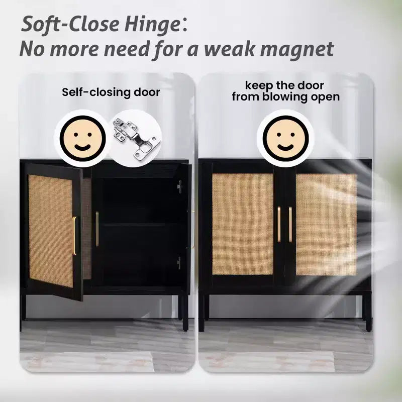 Buffet en rotin HYLEORY, meuble de rangement à 2 portes avec pieds réglables
