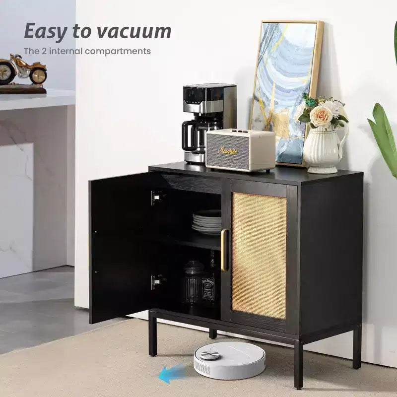 Buffet en rotin HYLEORY, meuble de rangement à 2 portes avec pieds réglables