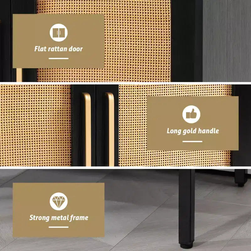 Buffet en rotin HYLEORY, meuble de rangement à 2 portes avec pieds réglables