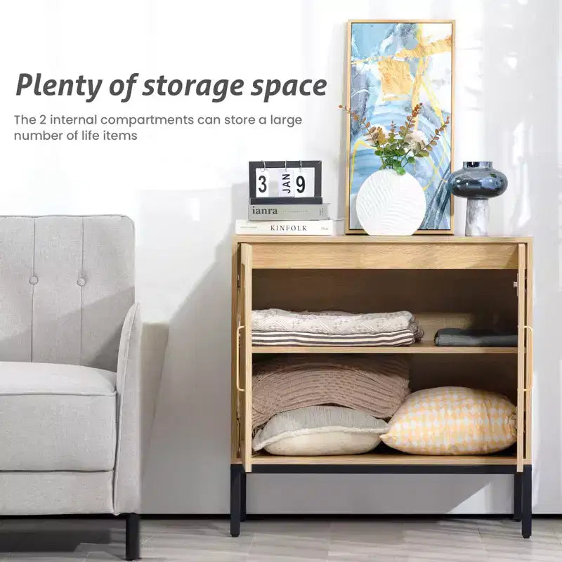 Buffet en rotin HYLEORY, meuble de rangement à 2 portes avec pieds réglables