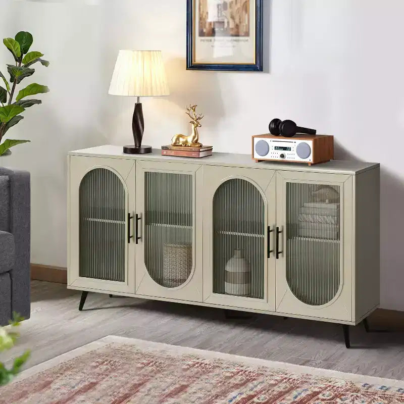 Meuble TV multifonction en bois avec armoire de rangement et étagères réglables - Console idéale pour le salon et la chambre