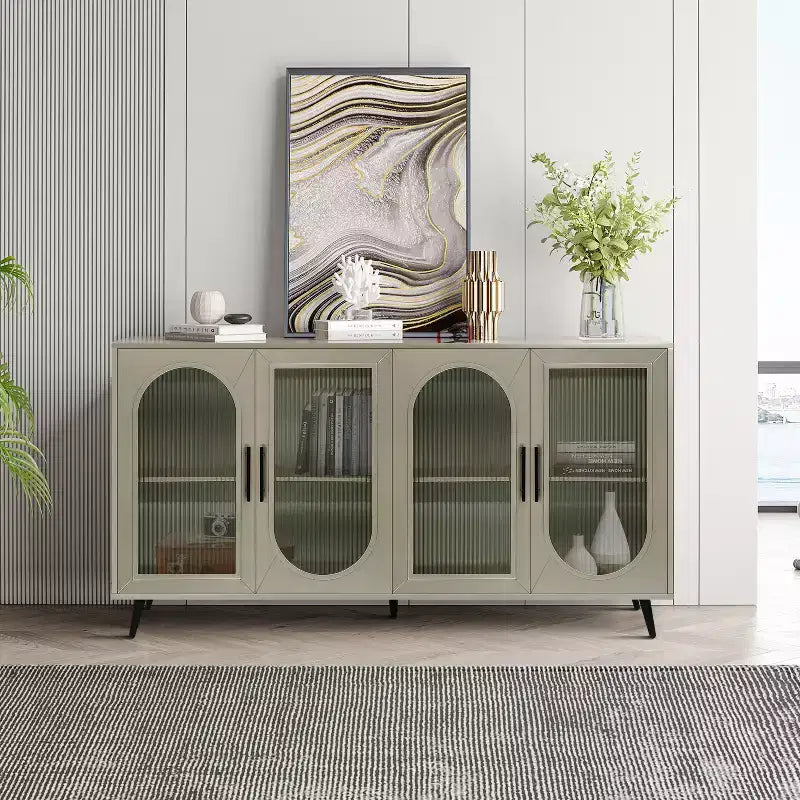 Meuble TV multifonction en bois avec armoire de rangement et étagères réglables - Console idéale pour le salon et la chambre
