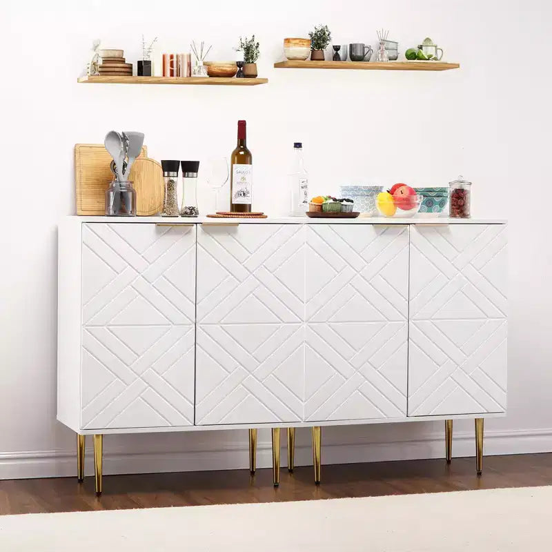 Ensemble de Meubles de Salle à Manger avec 2 Buffets Blancs, Construction Durable, Rangement Spacieux, Design Élégant, Montage Facile