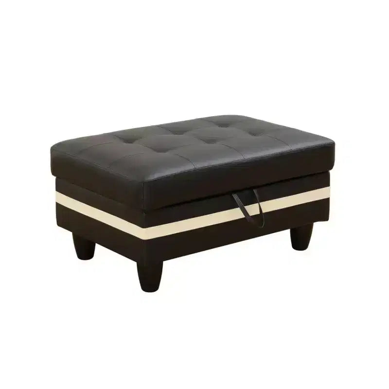 Ensemble de canapé d'angle en similicuir noir et blanc, élégance moderne - Design en L, rembourrage épais, pouf assorti