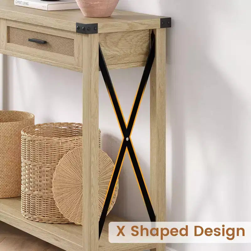 TROPOW Console d'entrée, Table d'appoint en Bois, Meuble de Rangement pour Entrée ou Salon, avec 2 tiroirs