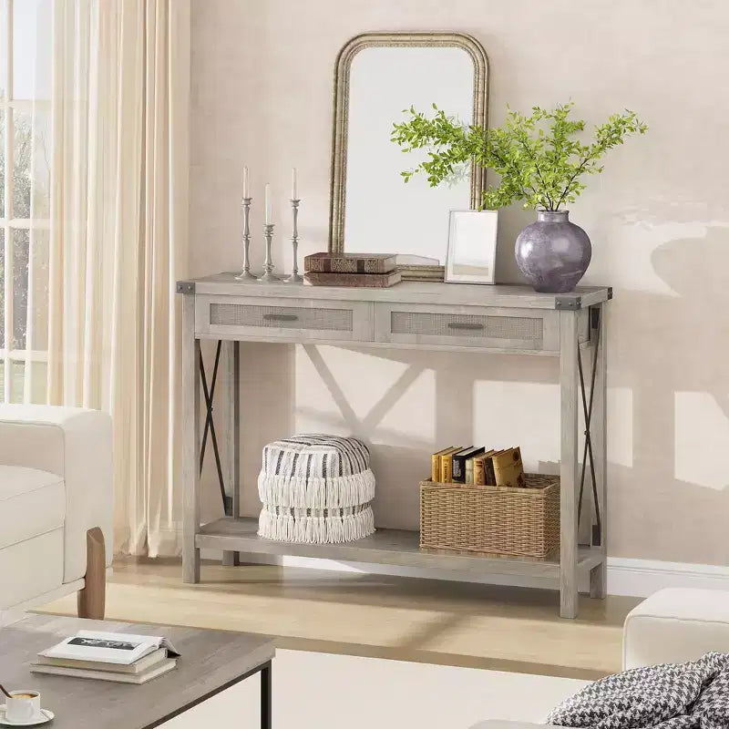 TROPOW Console d'entrée, Table d'appoint en Bois, Meuble de Rangement pour Entrée ou Salon, avec 2 tiroirs